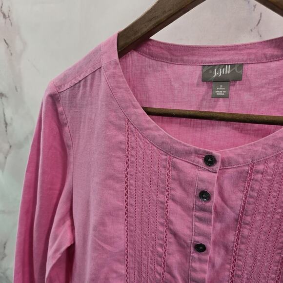 Anthropologie Dress Womens Small P Petite Pink Linen Popover Button Shift Mini - Picture 2 of 12